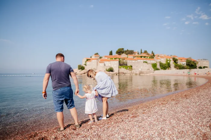 family with a child enjoying Dubrovnik beach