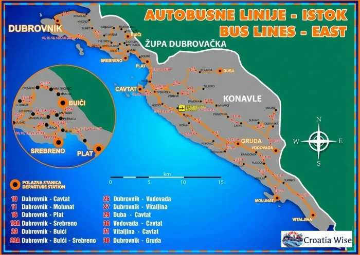 dubrovnik buses map East